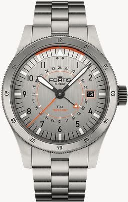 FORTIS Flieger f-43 Triple-GMT-Titan-Orange (43 mm) Titan-Blockarmband F4260002