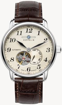 Zeppelin Lz 127 graf zeppelin open-heart automatique (40 mm) cadran beige / bracelet en cuir marron 7666-5