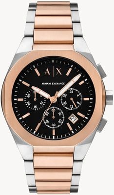 Armani Exchange Kwarcowy chronograf (42 mm) z czarną tarczą / dwukolorową bransoletą ze stali nierdzewnej AX4181