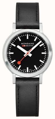 Mondaine Stop2go (34mm) クラシックブラックダイヤル/ブラックヴィーガングレープレザー MST.34020.LBV.SET