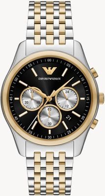 Emporio Armani Quarz-Chronograph (41 mm), schwarzes Zifferblatt / zweifarbiges Edelstahlarmband AR11713