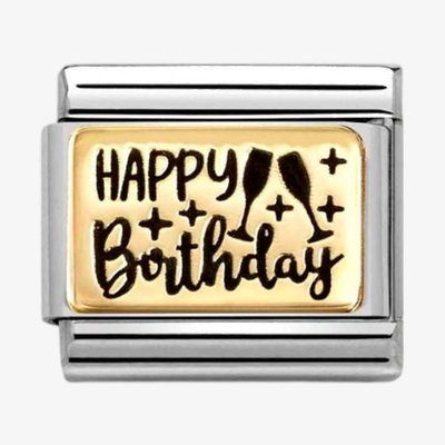 Nomination Charm, Composable Link, HAPPY BIRTHDAY yellow gold 030166/60