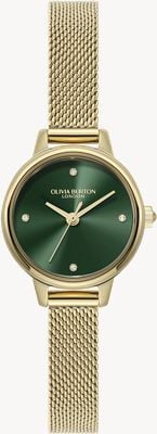 Olivia Burton Mini Classic (23 mm) grünes Zifferblatt / goldfarbenes PVD-Edelstahl-Mesh-Armband 24000246