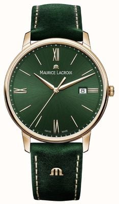 Maurice Lacroix Eliros bracelet en cuir vert fumé boîtier plaqué or rose EL1118-PVP01-610-1