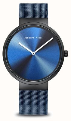 Bering Aurore classique | cadran bleu aurores boréales | bracelet milanais bleu | boîtier en acier inoxydable noir brossé 19039-327
