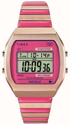 „Timex 80“ digital (36 mm) digitales Zifferblatt / rosa dehnbares Armband TW2W41600