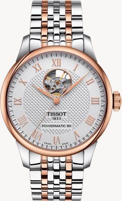 Tissot 男士 le locle |动力 80 |银色心形表盘|双色不锈钢手链 T0064072203302