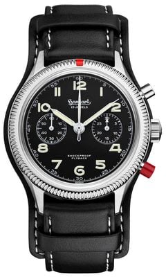Hanhart 417 es heritage flyback - pulsanti rossi (42 mm) quadrante nero / cinturino in pelle nera grande H721.212-7012(Large Strap)