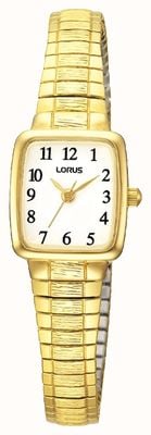 Lorus Cadran blanc mini rectangulaire (20 mm) / bracelet extensible en pvd doré RPH56AX5