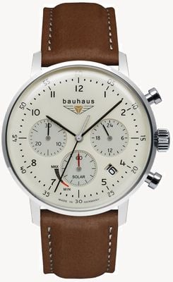 Bauhaus Klassischer Solar-Chronograph (41mm) beiges Zifferblatt / braunes Lederarmband 2086-5