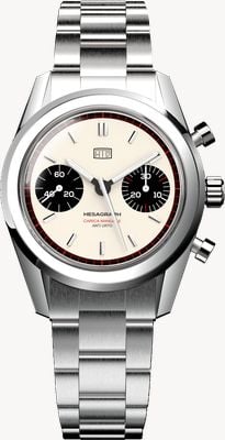 HTD Hesagraph Cannoli Bi-Compax Chronograph (39 mm) Elfenbein-Zifferblatt / Edelstahl-BH9-Armband H19F25C