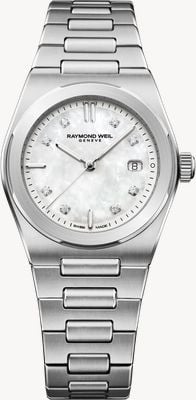 Raymond Weil A.r.t. Datumquarz Diamant (30mm) Weißes Perlmuttzifferblatt / Edelstahlarmband 1250-ST-97081