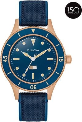 Bulova MIL-Ships Bronze - 150th Anniversary Special Edition (41mm) Deep Blue Dial / Blue Rubber Strap Watch 98A325