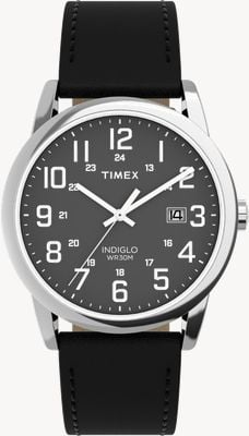 Timex Łatwy w odczycie (38 mm) czarna tarcza / czarny skórzany pasek TW2Y12800
