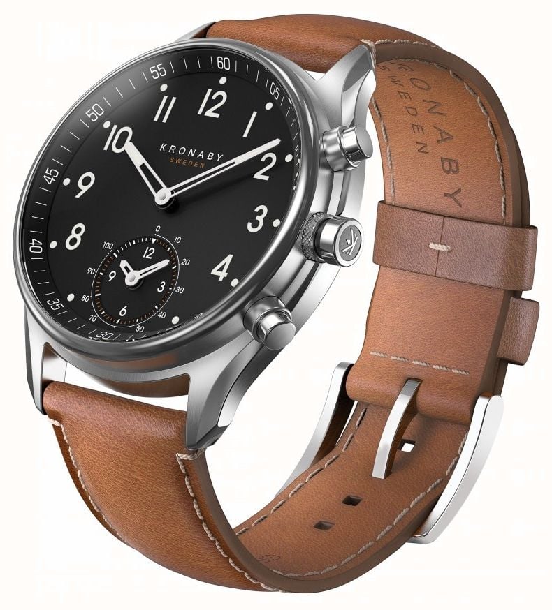 Kronaby APEX Hybrid Smartwatch 43mm Black Dial Brown Italian Leather Strap S0729 1 First Class Watches USA