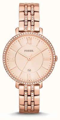 Fossil Jacqueline dames | rosé gouden wijzerplaat | kristallen set | rosé gouden roestvrijstalen armband ES3546