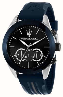 Maserati Męska tarcza traguardo (45 mm) z niebieskim chronografem i niebieskim silikonowym paskiem R8871612046