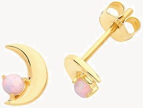 9ct Yellow Gold Opal Moon Stud Earrings ES664
