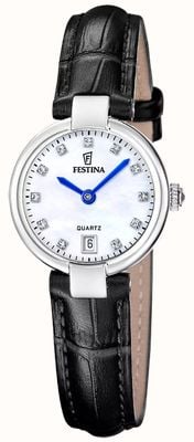 Festina Mademoiselle 石英腕表（26毫米）珍珠贝母表盘 / 黑色皮表带 F20782/1