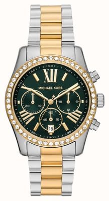 Michael Kors Lexton | cadran chronographe vert | bracelet en acier inoxydable bicolore MK7303