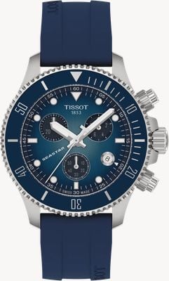 Tissot Seastar 1000 kwartschronograaf (38 mm) met blauw wijzerplaat / blauw siliconen bandhorloge T1202171704100