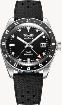 Vulcain Skindiver GMT Automatic (38.3mm) Black Dial / Black Tropic Rubber Strap Watch 680174B07.BAR200
