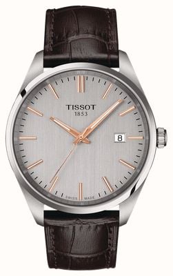 Tissot Pr 100 (40 mm) zilveren wijzerplaat / bruin lederen band T1504101603100