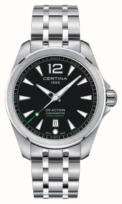 Certina Relógio masculino ds action de quartzo, pulseira de aço inoxidável com mostrador preto C0328511105702