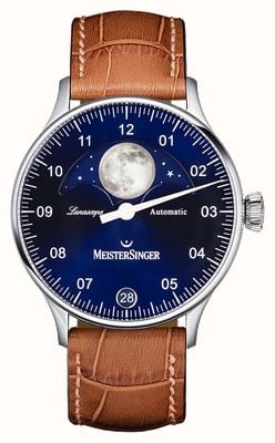 MeisterSinger Pangea lunascope bracelet marron cadran bleu LS908