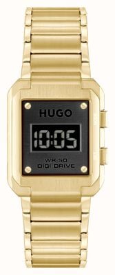HUGO Quadrante digitale nero #thrive (30 mm) da uomo/bracciale in acciaio inossidabile color oro 1530359