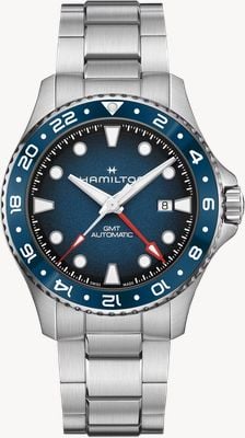 Hamilton カーキ ネイビー スキューバ GMT オートマティック (43mm) ブルーダイアル / ステンレススチールブレスレット ウォッチ H82535140