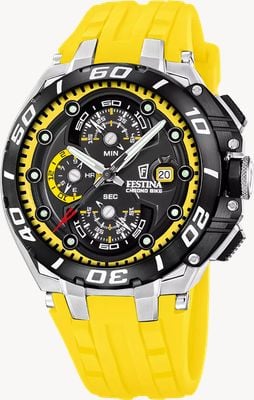 Festina Chrono Bike 2026 (46mm) Black Dial / Yellow Rubber Strap F20755/5