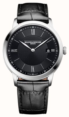 Baume & Mercier Zegarek kwarcowy Classima Date (40 mm) z czarną tarczą satynowo-słoneczną / czarnym paskiem skórzanym 10881