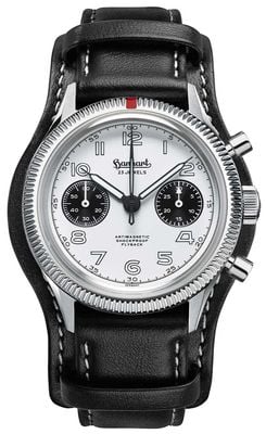 Hanhart 417 es Flyback Panda (42 mm) weißes Zifferblatt / schwarzes Lederarmband - m H721.201-7010
