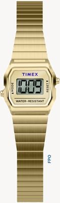 Een piepklein Timex-horloge met Dimepiece-keurmerk (20 mm), digitale wijzerplaat en roestvrijstalen PVD-band TW2Y46600