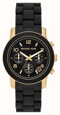 Michael Kors Runway (38 mm) zwarte chronograaf wijzerplaat / zwarte siliconen omwikkelde roestvrijstalen armband MK7385