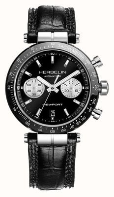 Herbelin Newport Heritage (42 mm) cadran bicompax noir / bracelet cuir noir 256ACN24