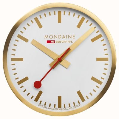 Mondaine SBB 壁掛け時計 (25cm) ホワイト文字盤 / ゴールドトーン アルミケース A990.CLOCK.18SBG