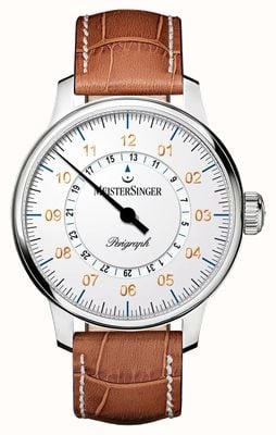 MeisterSinger Perigraph White Dial / Brown Leather Strap AM1001G