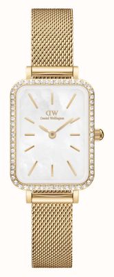 Daniel Wellington Quadro Crystal Bezel (20mm) White Mother of Pearl Dial / Gold PVD Stainless Steel Mesh DW00100668