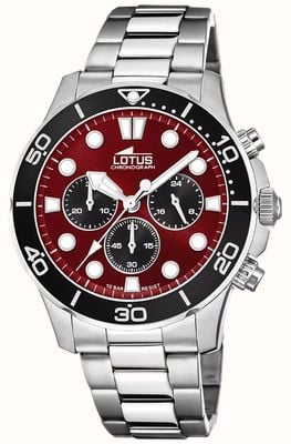 Lotus Excellent Collection Chronograph (44.5mm) Red Sunray Dial / Stainless Steel Bracelet Watch 18756/7