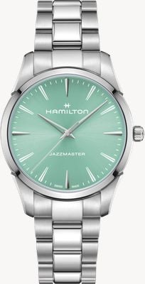 Hamilton Kwarcowy zegarek Jazzmaster (40 mm) z turkusową tarczą słoneczną / bransoletą ze stali nierdzewnej H32461161