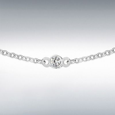 IBB Sterling Silver 3mm CZ Station Necklace 46cm/18" 8.18.2274