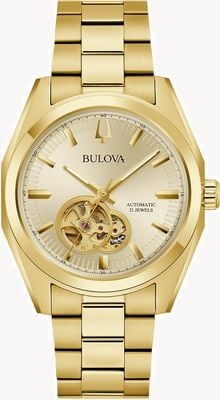 Bulova Herren-Survey-Armbanduhr (39 mm) mit goldenem Zifferblatt und goldfarbenem Edelstahlarmband 97A182