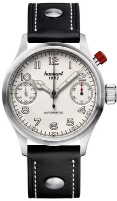 Hanhart Chronographe automatique Pioneer Monoscope (45 mm), cadran argenté / bracelet en cuir noir - m 732.220-0010