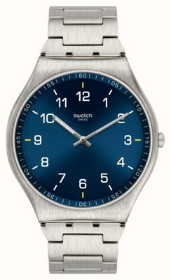 Swatch Skinsuit blauw (42 mm) blauwe wijzerplaat / roestvrijstalen verstelbare armband SS07S106G