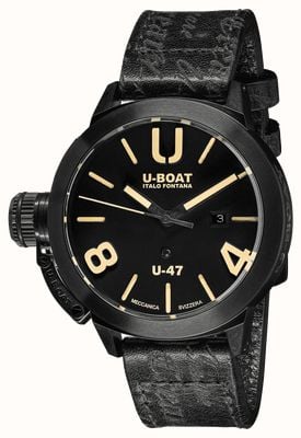 U-Boat 经典 u-47 47mm ab1 |黑色表盘 |黑色皮表带 9160