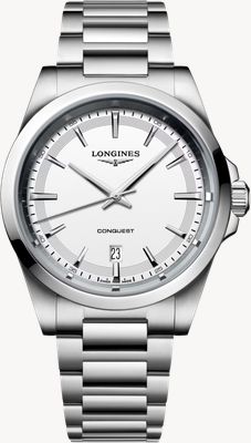 LONGINES Conquest quartz (41 mm) witte wijzerplaat met zandstraalafwerking / roestvrijstalen armband L38604126