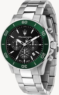 Maserati Herren-Competizione (43 m), schwarzes Chronographen-Zifferblatt / Edelstahlarmband R8873600008
