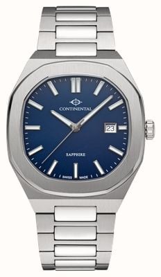Continental Modernes achteckiges (41 mm) blaues Zifferblatt / Edelstahlarmband 23501-GD101830
